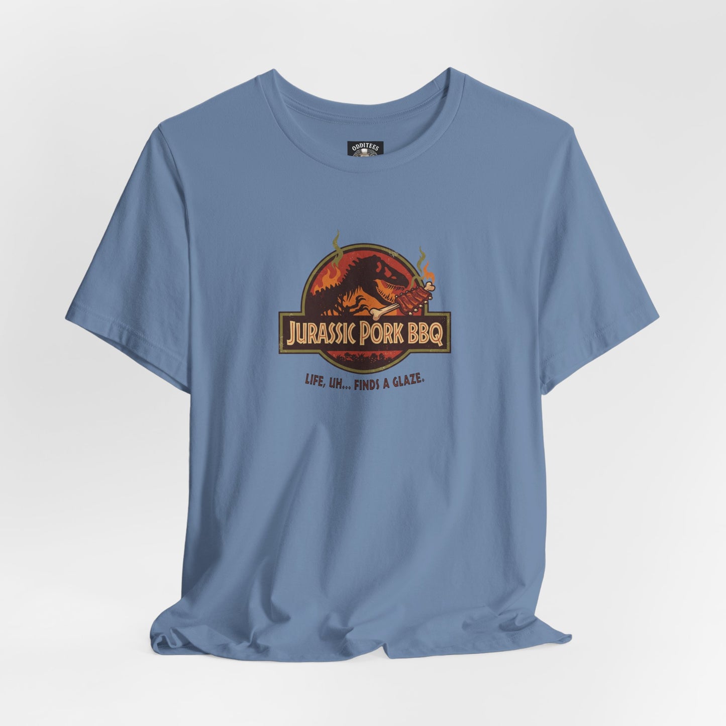 Jurassic Pork BBQ T-Shirt — Funny Dino Grilling Tee ("Jurassic Pork BBQ")