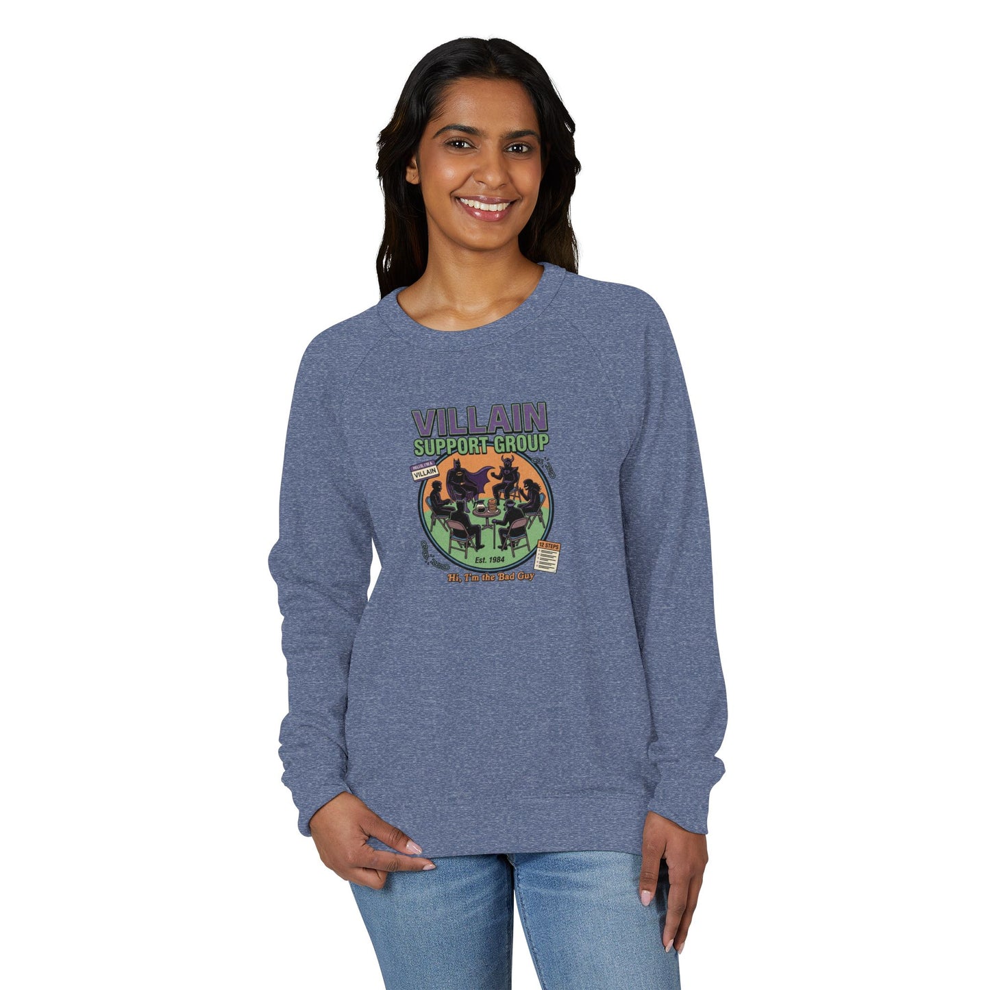 Villain Support Group Crewneck Sweatshirt – Retro Horror Comic Graphic