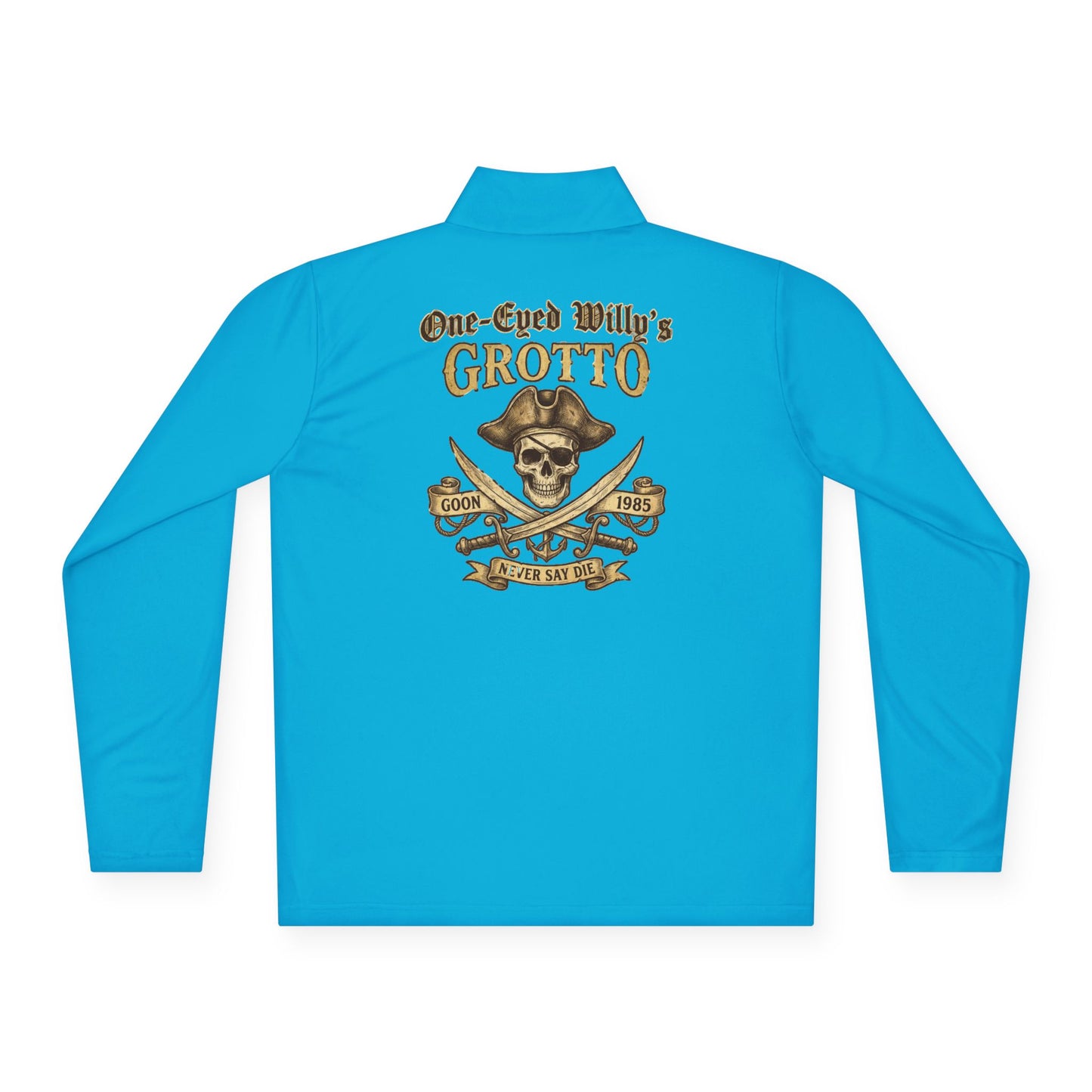 Quarter-Zip Pullover — "One-Eyed Willy's Grotto" Pirate Skull Fishing Pullover