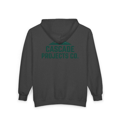Cascade Projects Co. Zip Hoodie — Mountain Logo Full-Zip Sweatshirt