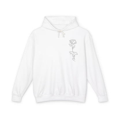 Love Floral Hoodie — Minimal Line Rose Hooded Sweatshirt