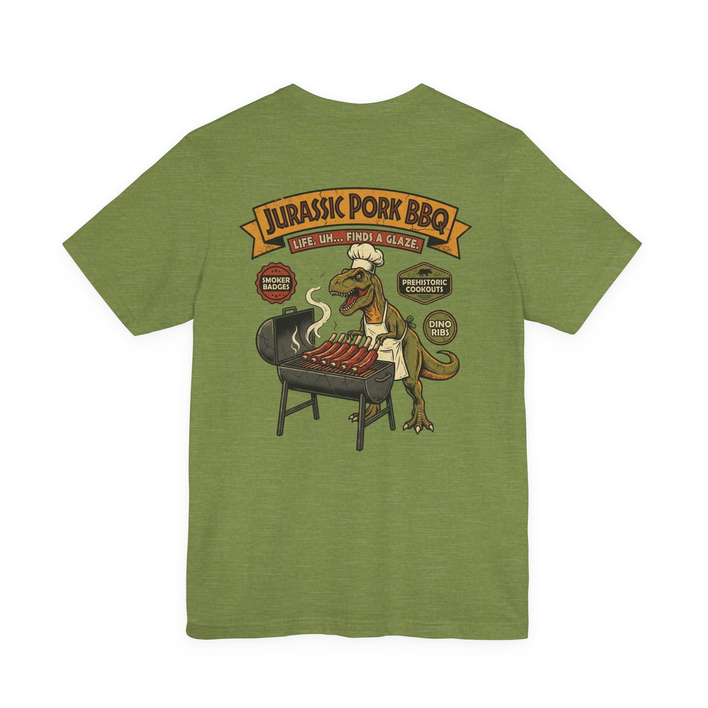 Jurassic Pork BBQ T-Shirt — Funny Dino Grilling Tee ("Jurassic Pork BBQ")