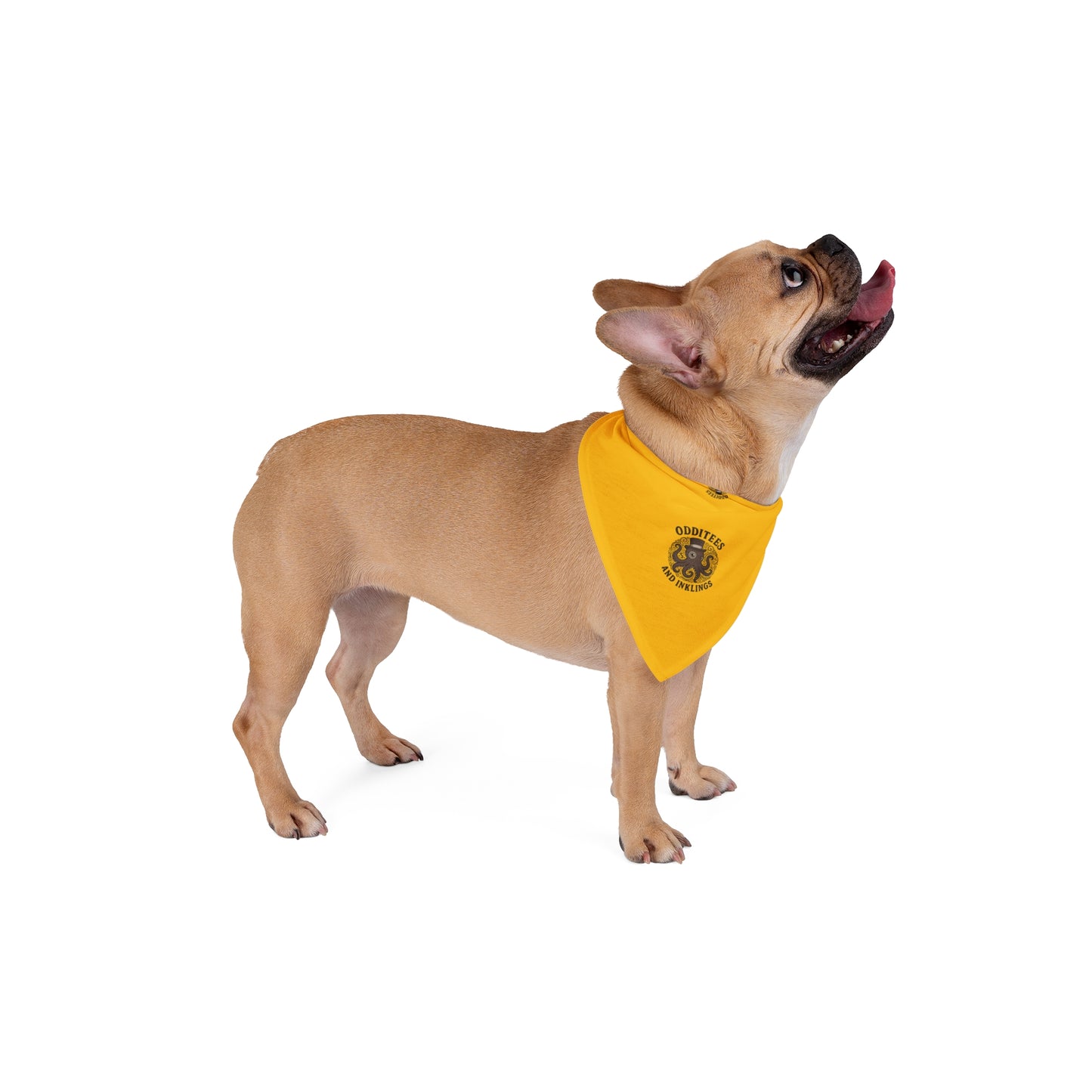 Yellow Pet Bandana with Retro Octopus Logo — Stylish Dog & Cat Accessory