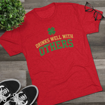 St. Patrick's Day 'Drinks Well With Others' Crew Tee — Shamrock Pub Party Shirt OddInk Seasonal Designs
