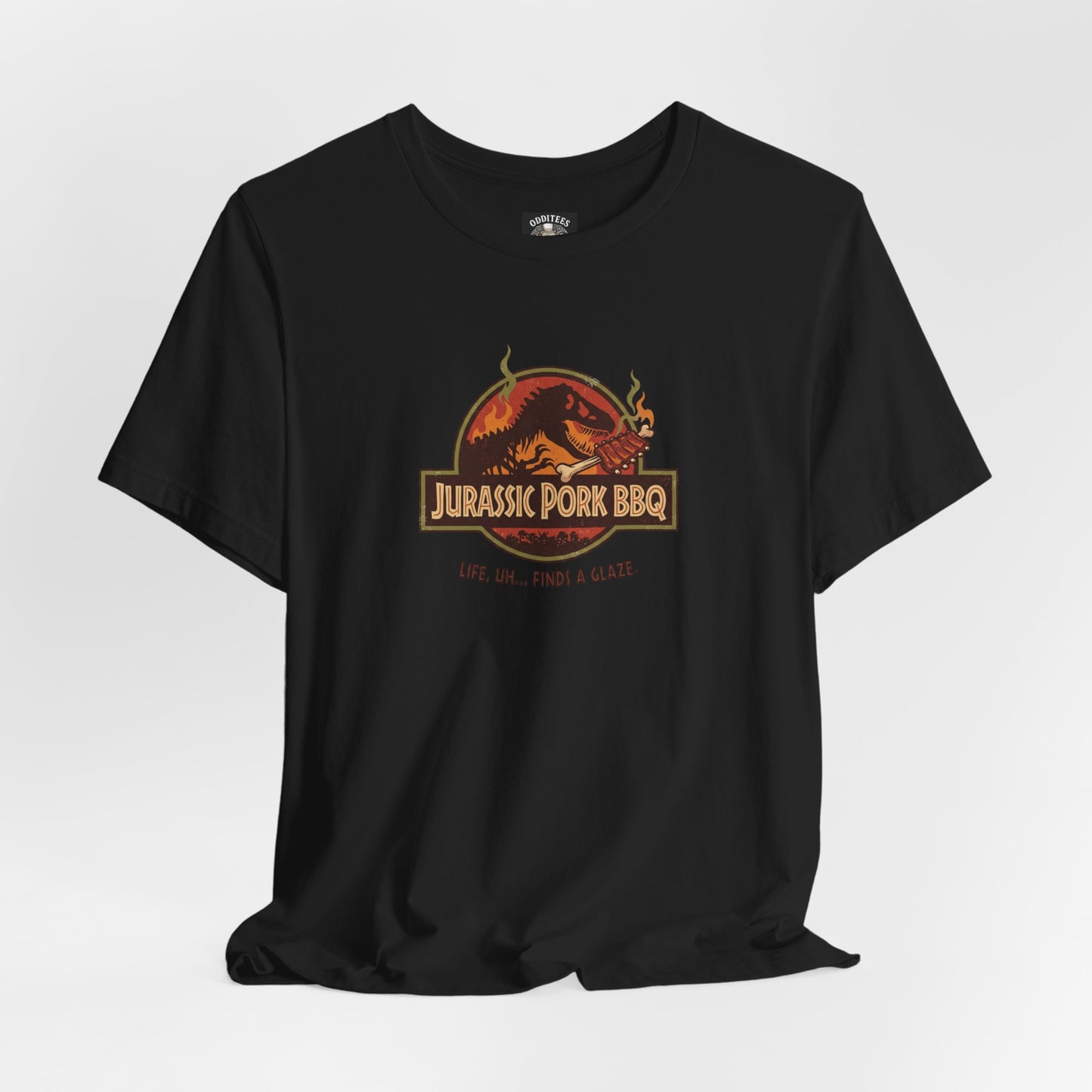 Jurassic Pork BBQ T-Shirt — Funny Dino Grilling Tee ("Jurassic Pork BBQ")