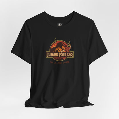 Jurassic Pork BBQ T-Shirt — Funny Dino Grilling Tee ("Jurassic Pork BBQ")