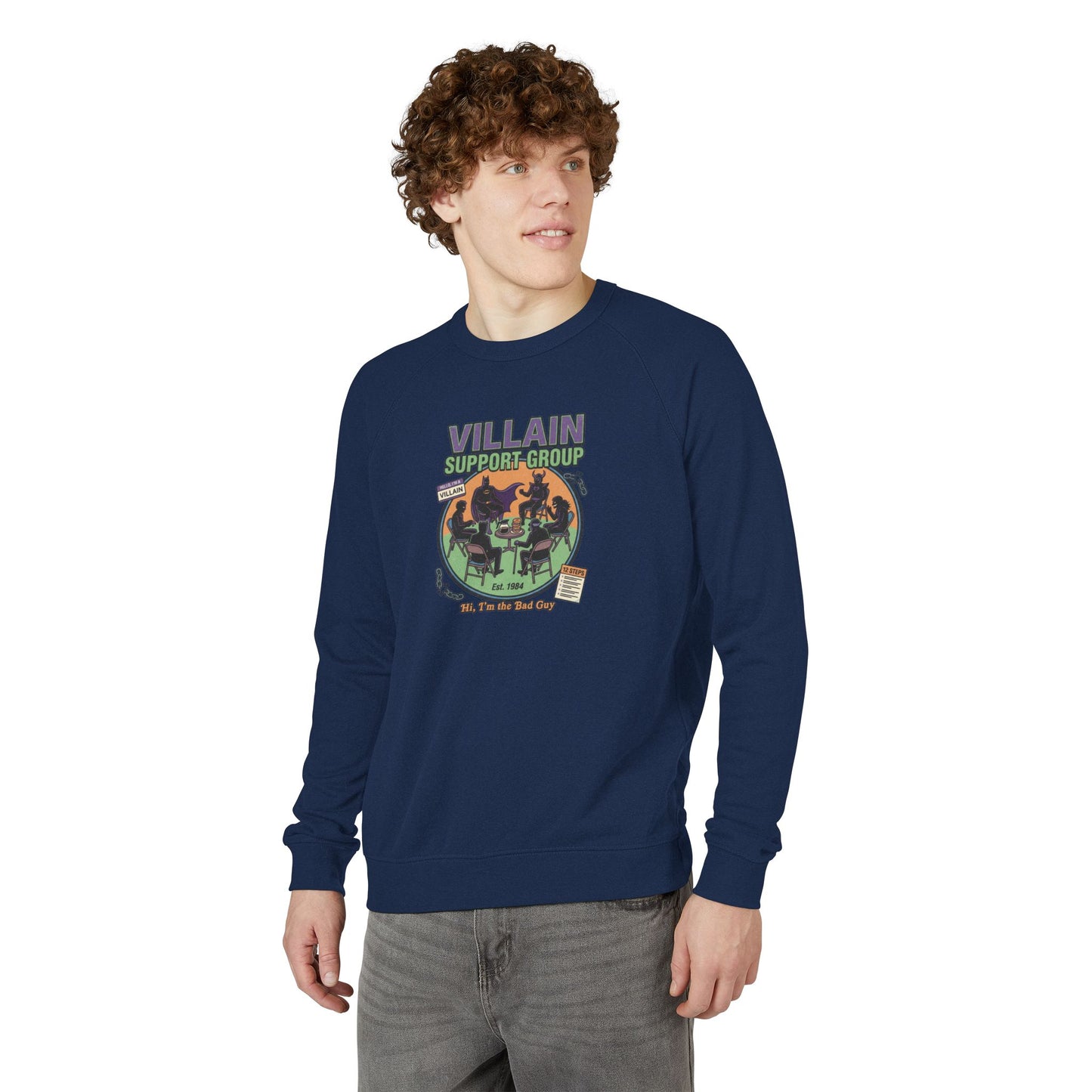 Villain Support Group Crewneck Sweatshirt – Retro Horror Comic Graphic