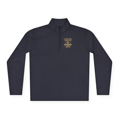 Quarter-Zip Pullover — "One-Eyed Willy's Grotto" Pirate Skull Fishing Pullover