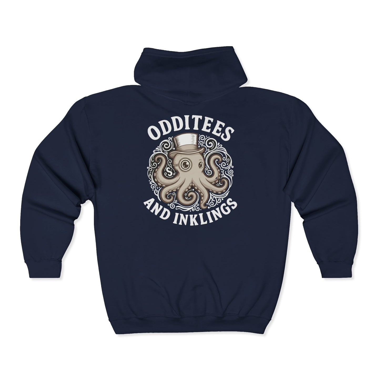 Octopus Zip Hoodie — “Odditees and Inklings” Graphic Full‑Zip Sweatshirt