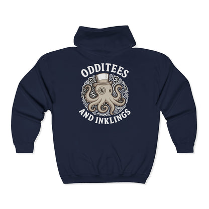 Octopus Zip Hoodie — “Odditees and Inklings” Graphic Full‑Zip Sweatshirt