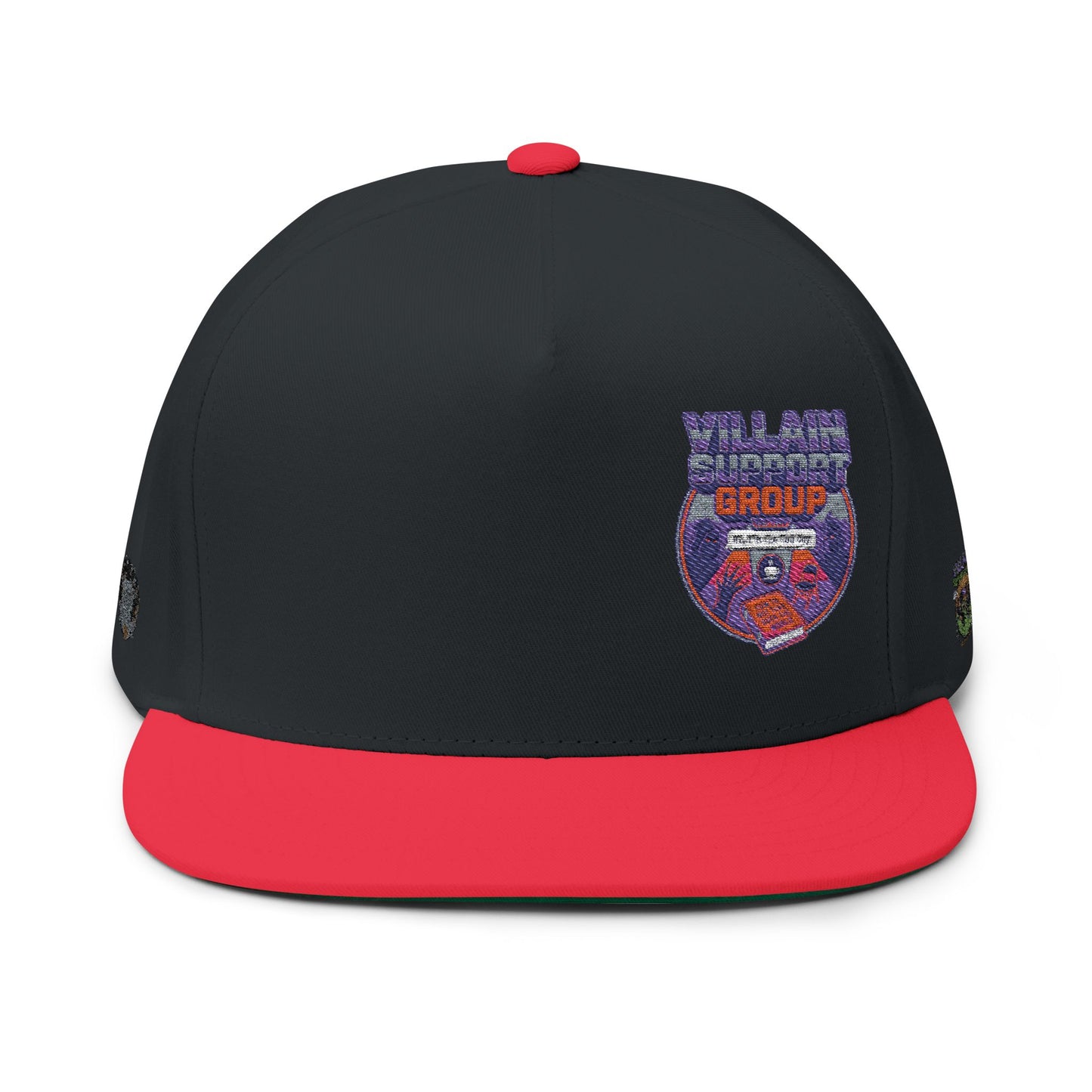 Villain Support Group - Flat Bill Snapback Cap — Embroidered Vintage Badged