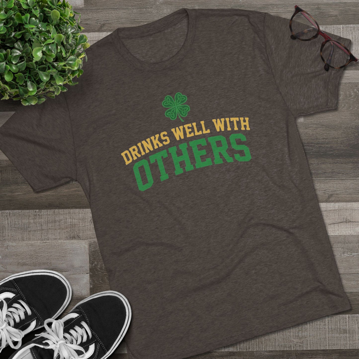 St. Patrick's Day 'Drinks Well With Others' Crew Tee — Shamrock Pub Party Shirt OddInk Seasonal Designs