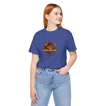 Jurassic Pork BBQ T-Shirt — Funny Dino Grilling Tee ("Jurassic Pork BBQ")