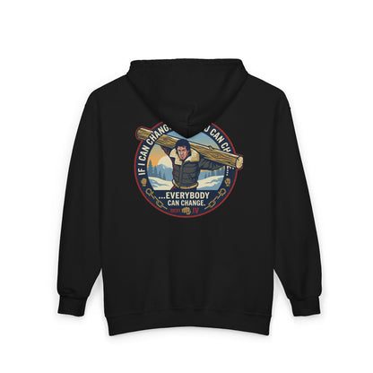 "Everybody Can Change" Underdog Montage Full-Zip Hoodie — Retro 90's Inspirational Zip-Up Lifting Sweatshirt