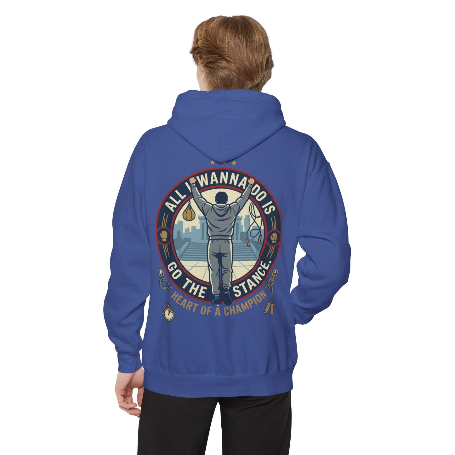 "Go The Distance" Underdog Montage Chmpionship Hoodie — Retro 90's Workout Boxing Sweatshirt