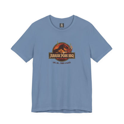 Jurassic Pork BBQ T-Shirt — Funny Dino Grilling Tee ("Jurassic Pork BBQ")