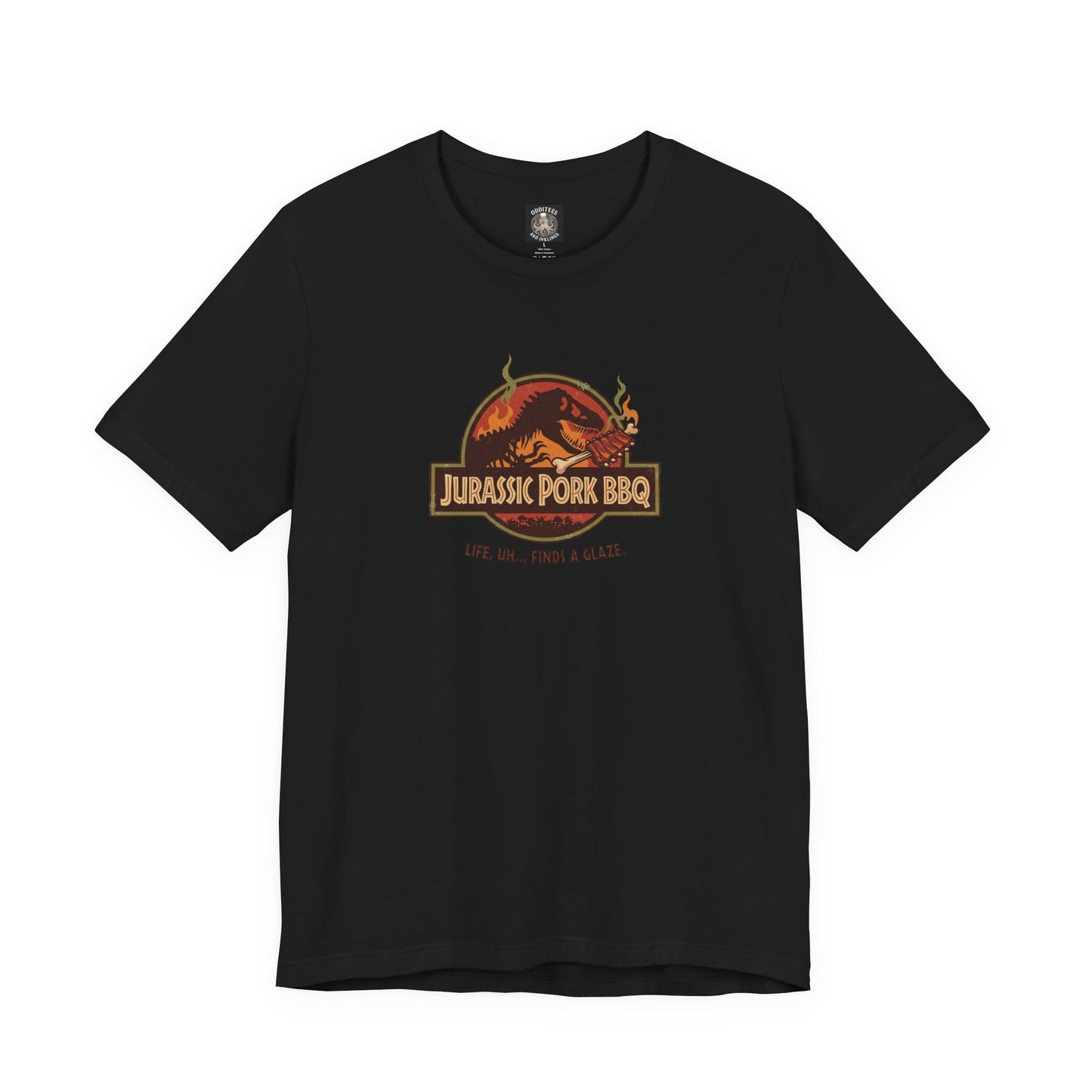 Jurassic Pork BBQ T-Shirt — Funny Dino Grilling Tee ("Jurassic Pork BBQ")