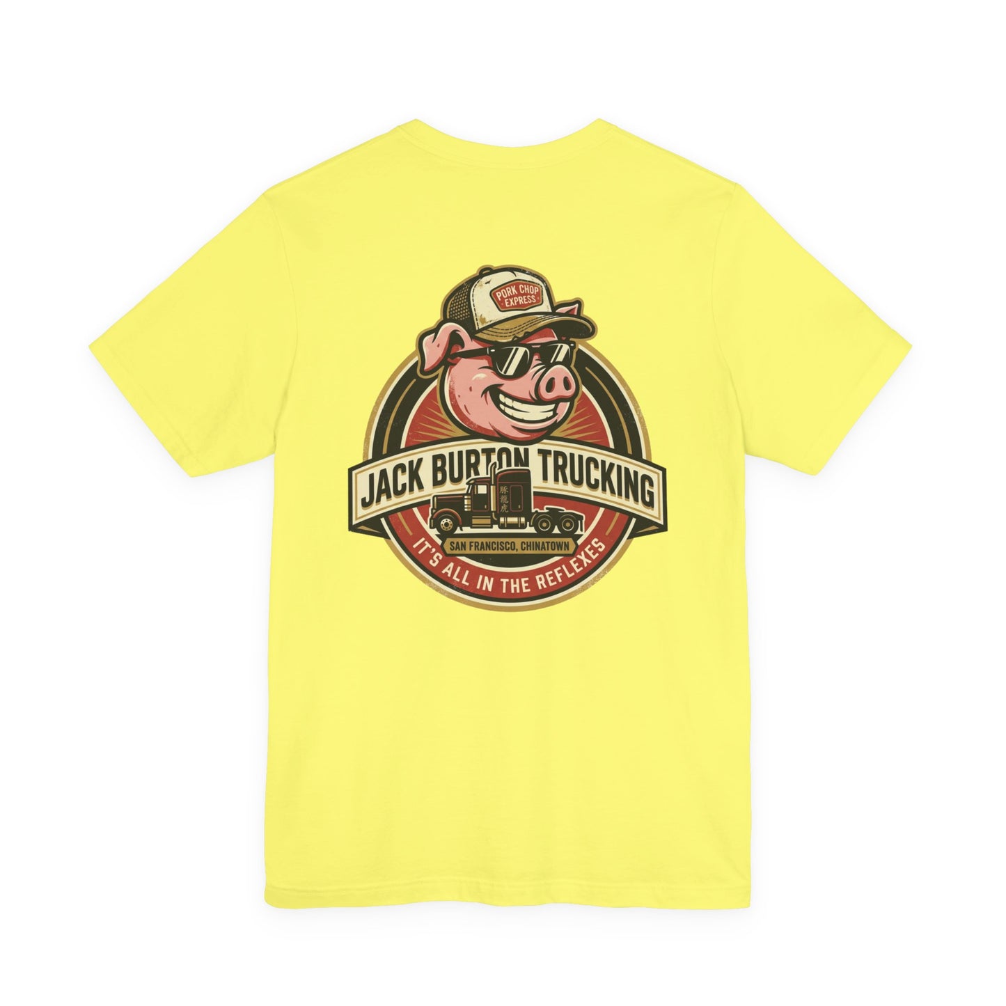 Jack Burton Trucking Pig Logo T-Shirt — 'It's All in the Reflexes' Vintage Truck Driver Tee