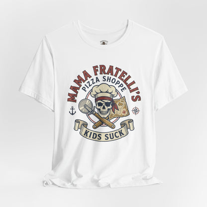Kids Suck Pizza Tee — Mama Fratelli’s Pizza Shoppe Skull Graphic T-Shirt