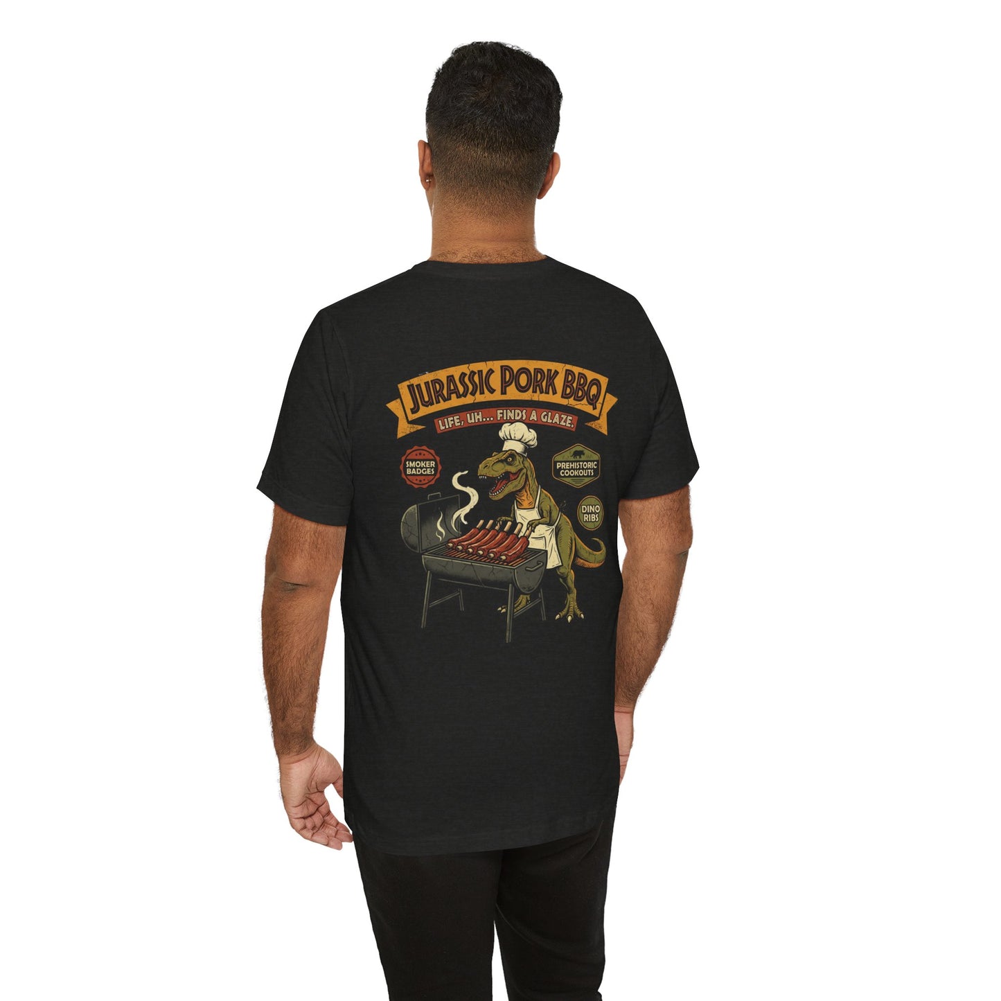 Jurassic Pork BBQ T-Shirt — Funny Dino Grilling Tee ("Jurassic Pork BBQ")