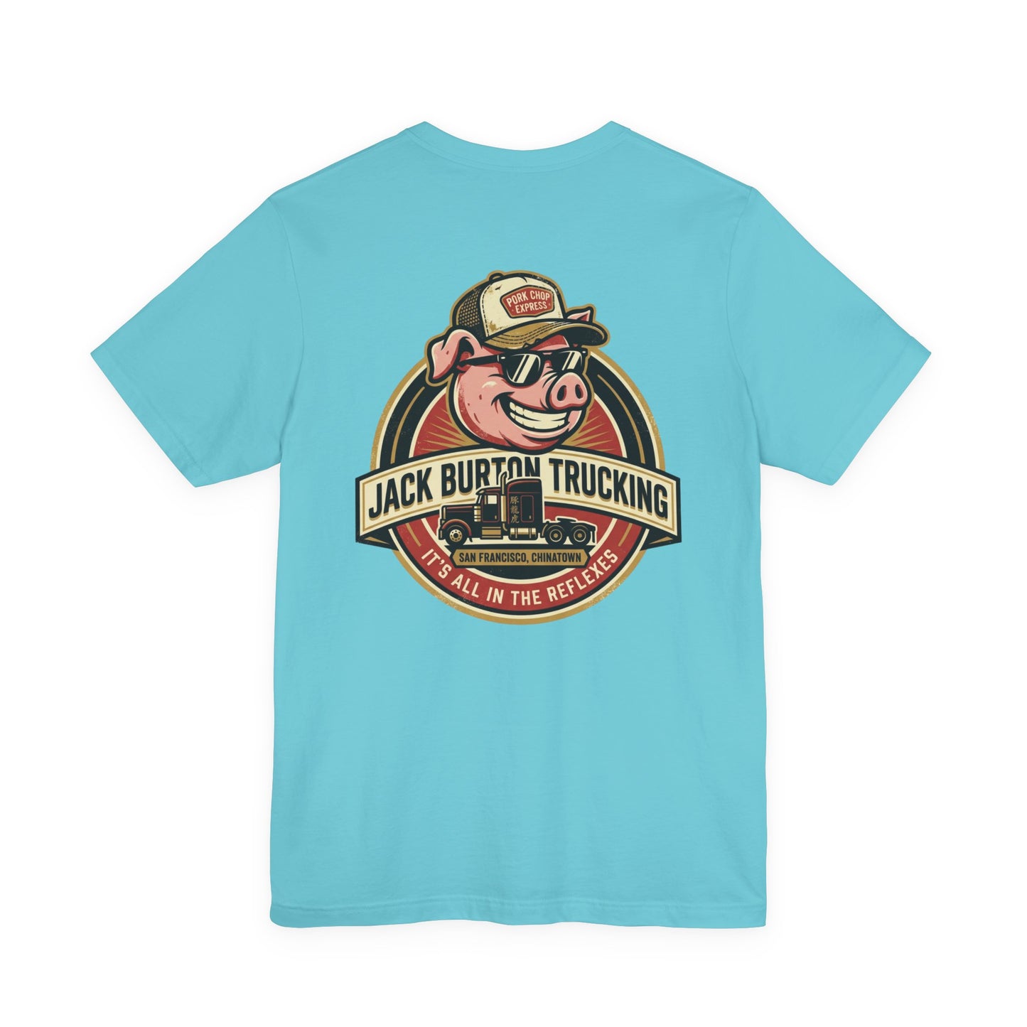 Jack Burton Trucking Pig Logo T-Shirt — 'It's All in the Reflexes' Vintage Truck Driver Tee