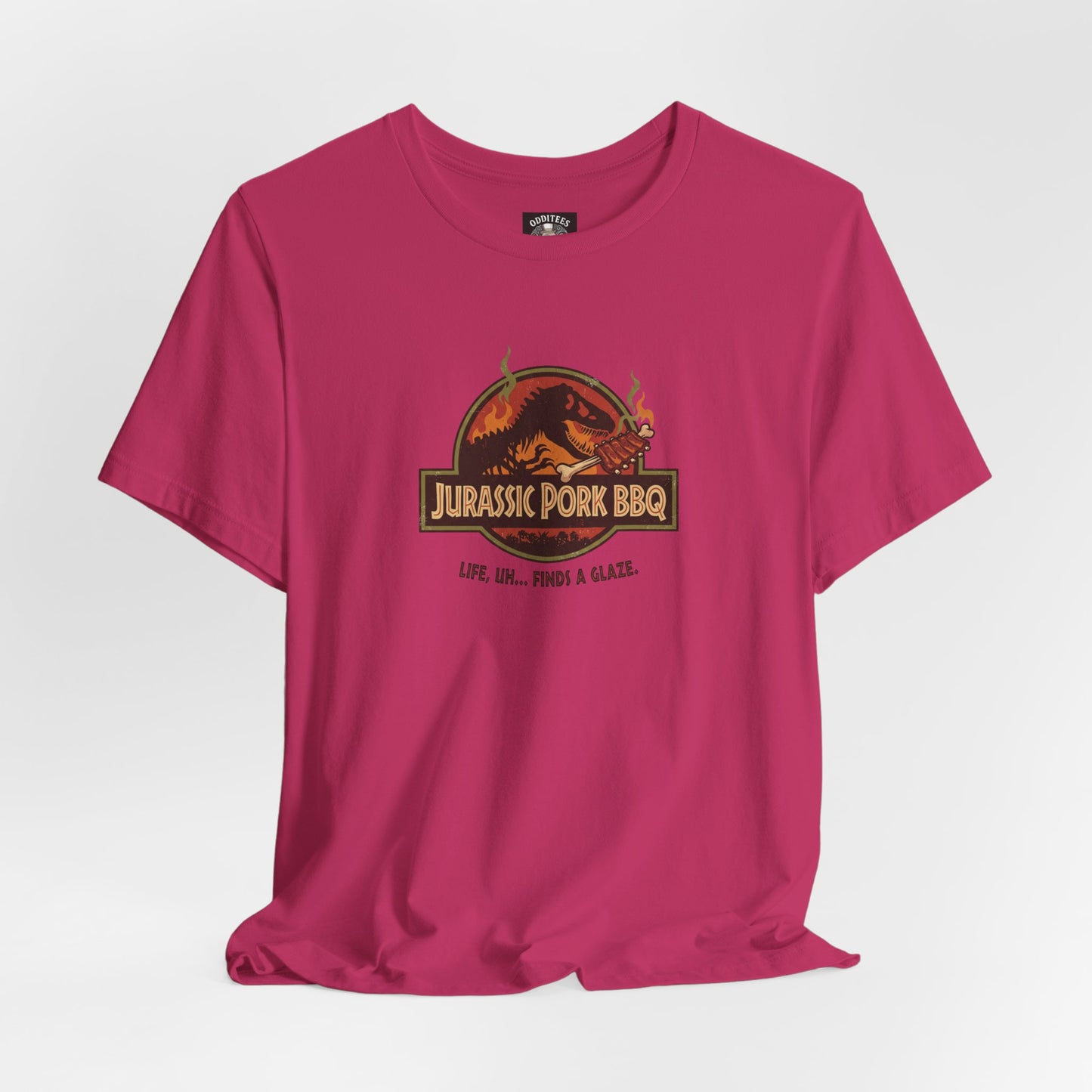 Jurassic Pork BBQ T-Shirt — Funny Dino Grilling Tee ("Jurassic Pork BBQ")