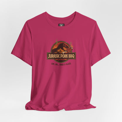 Jurassic Pork BBQ T-Shirt — Funny Dino Grilling Tee ("Jurassic Pork BBQ")