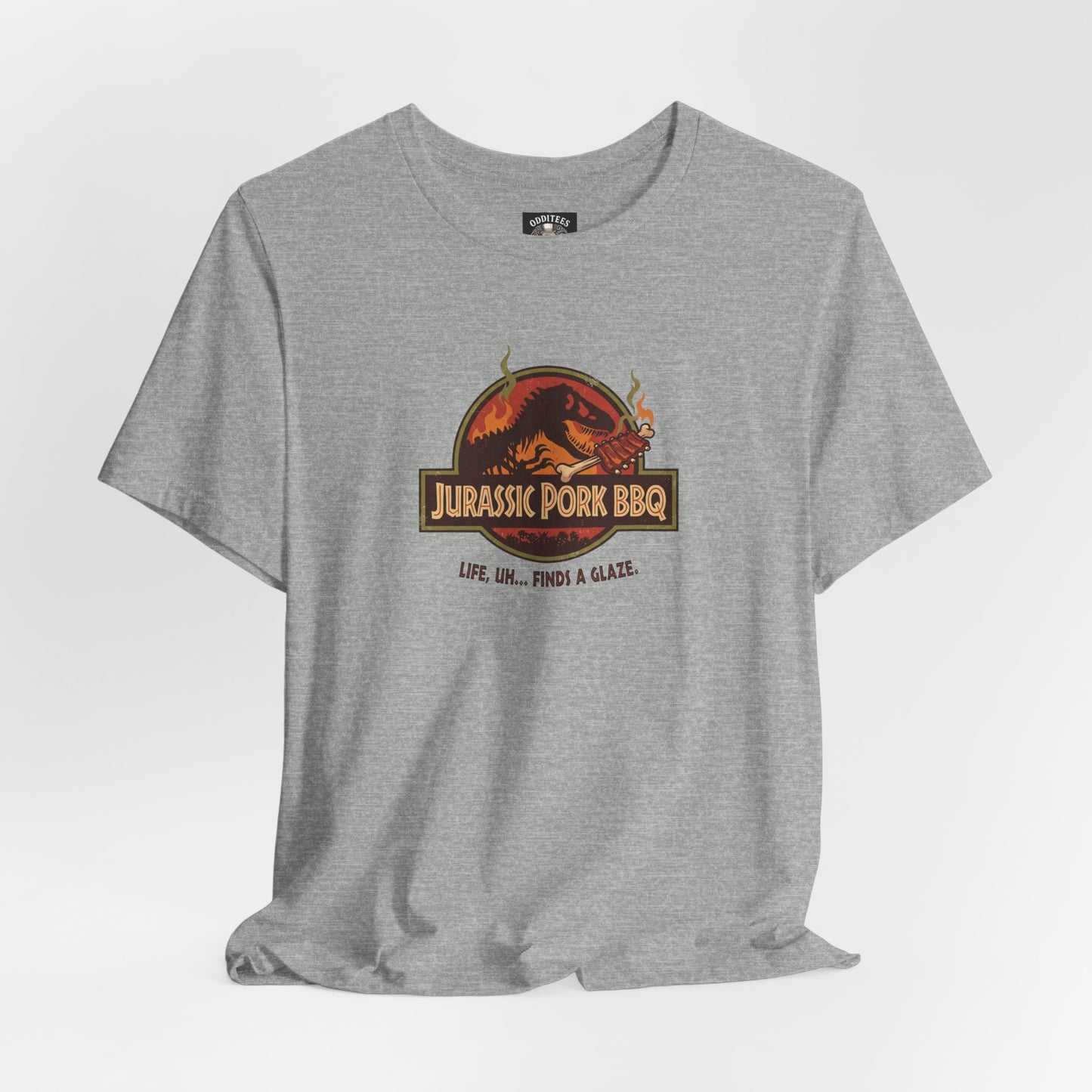 Jurassic Pork BBQ T-Shirt — Funny Dino Grilling Tee ("Jurassic Pork BBQ")
