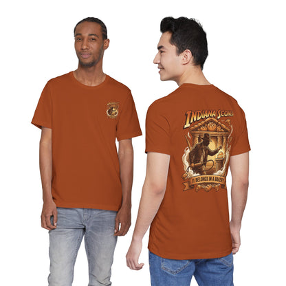 Indiana Scones Bakery Pop-Parody T‑Shirt — "It Belongs in a Bakery" Vintage 80's Adventure Bakery Tee