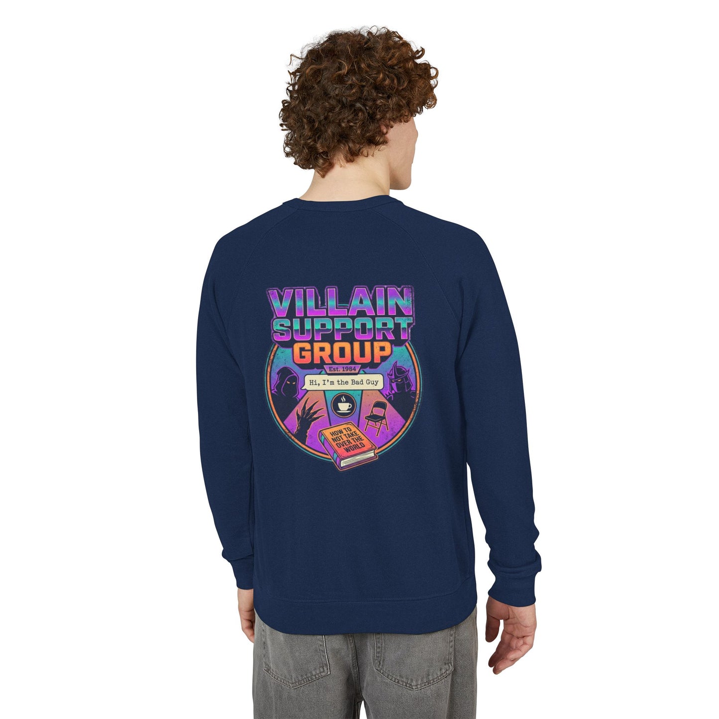 Villain Support Group Crewneck Sweatshirt – Retro Horror Comic Graphic