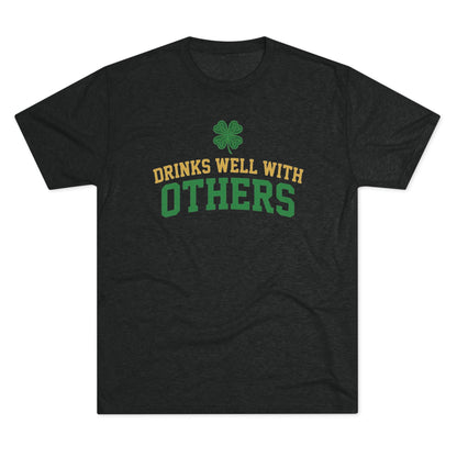 St. Patrick's Day 'Drinks Well With Others' Crew Tee — Shamrock Pub Party Shirt OddInk Seasonal Designs