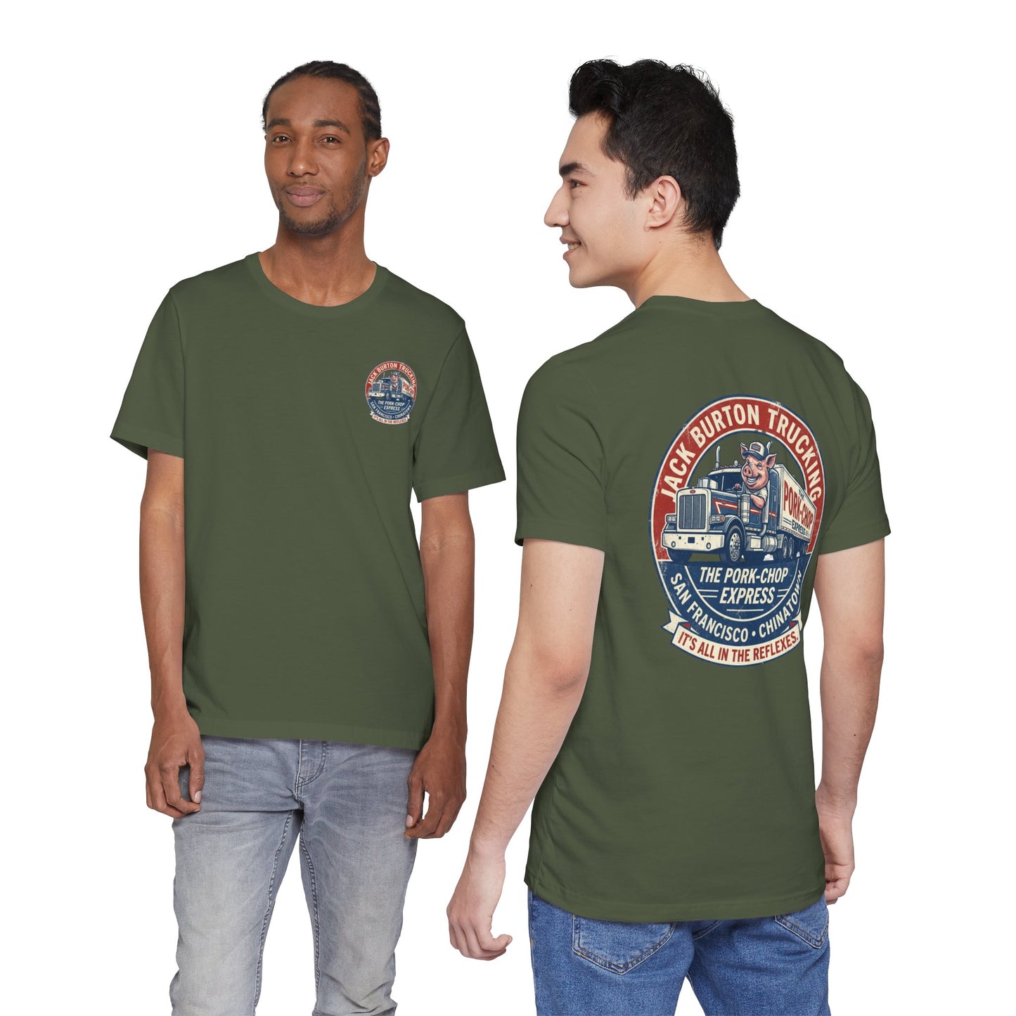 Truck Driver Graphic Tee — "Jack Burton Trucking: The Pork-Chop Express" Vintage San Francisco Design
