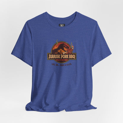 Jurassic Pork BBQ T-Shirt — Funny Dino Grilling Tee ("Jurassic Pork BBQ")