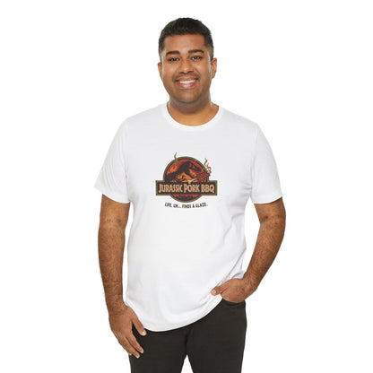 Jurassic Pork BBQ T-Shirt — Funny Dino Grilling Tee ("Jurassic Pork BBQ")