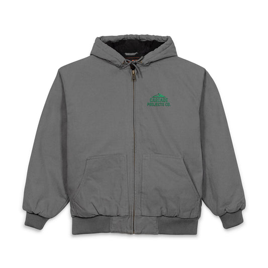 Men's Duck Cloth Hooded Work Jacket - Embroidered Pocket Accent