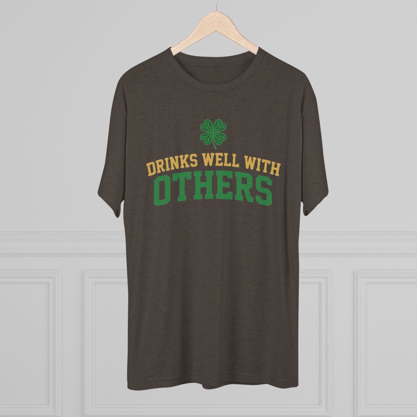 St. Patrick's Day 'Drinks Well With Others' Crew Tee — Shamrock Pub Party Shirt OddInk Seasonal Designs