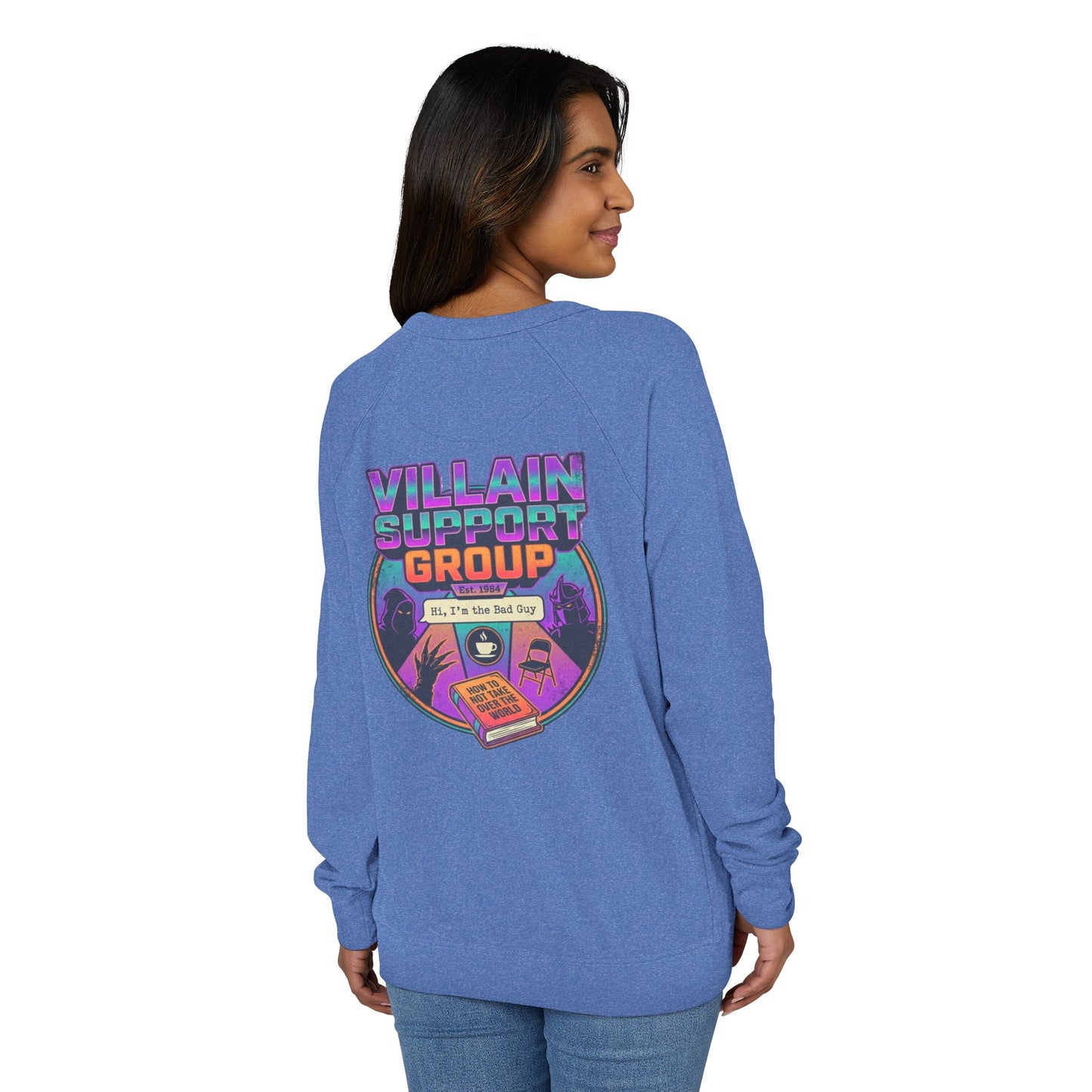 Villain Support Group Crewneck Sweatshirt – Retro Horror Comic Graphic