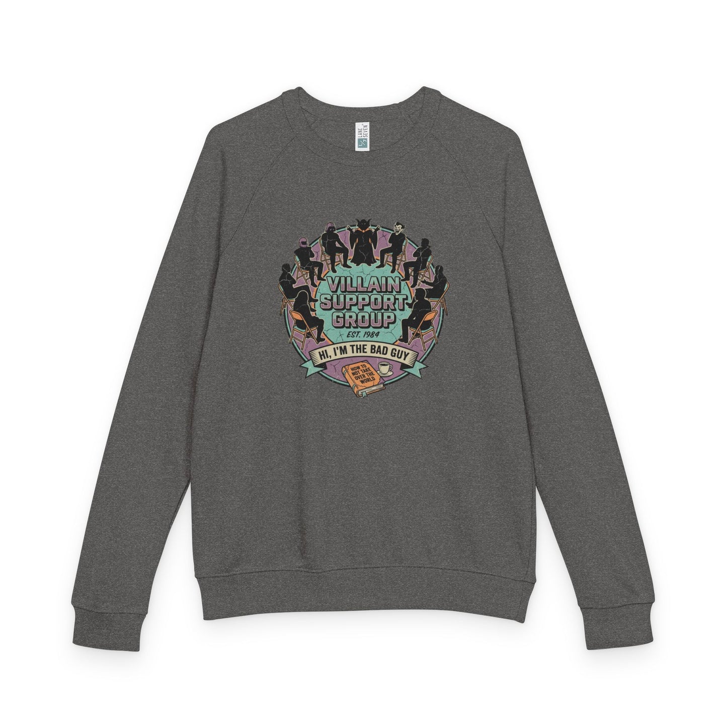 Villain Support Group Crewneck Sweatshirt — Fun Retro Graphic Pullover (We’re the Bad Guys)