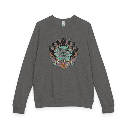 Villain Support Group Crewneck Sweatshirt — Fun Retro Graphic Pullover (We’re the Bad Guys)