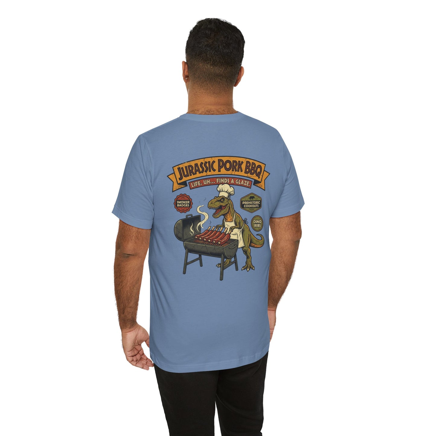 Jurassic Pork BBQ T-Shirt — Funny Dino Grilling Tee ("Jurassic Pork BBQ")