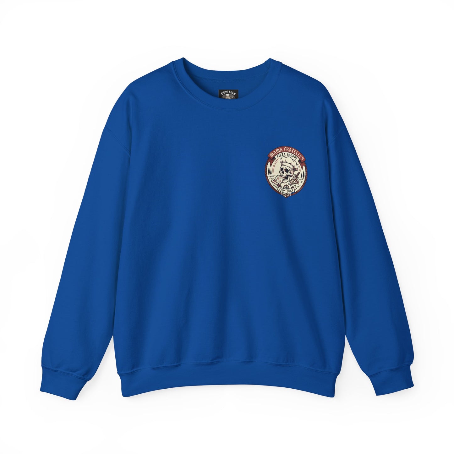 Mama Fratelli's Pizza Shoppe "By the Slice" Crewneck Sweatshirt - Kids Suck 80's Retro Graphic Crew