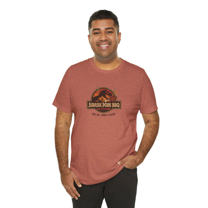Jurassic Pork BBQ T-Shirt — Funny Dino Grilling Tee ("Jurassic Pork BBQ")