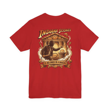 Indiana Scones Bakery Pop-Parody T‑Shirt — "It Belongs in a Bakery" Vintage 80's Adventure Bakery Tee