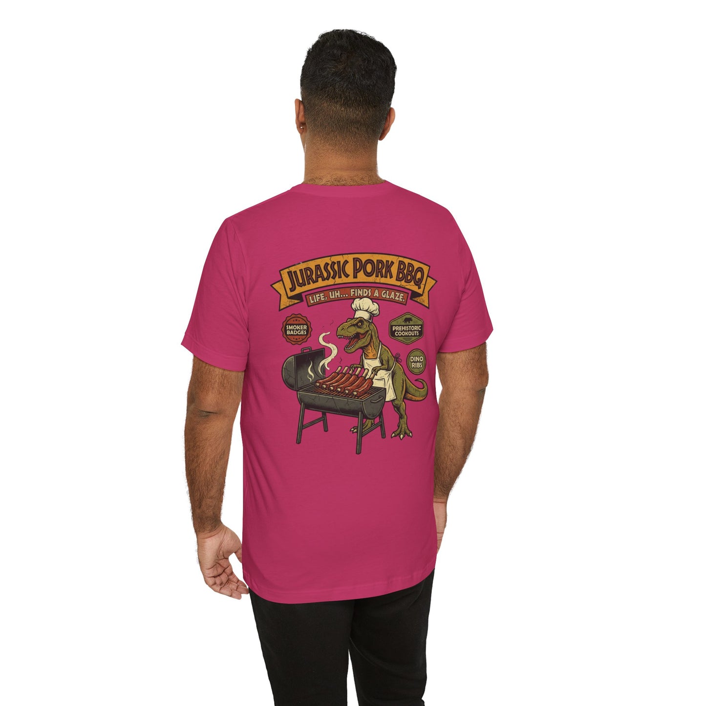Jurassic Pork BBQ T-Shirt — Funny Dino Grilling Tee ("Jurassic Pork BBQ")