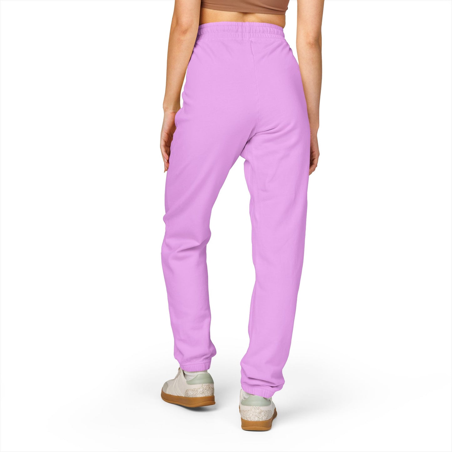 Rose Script Sweatpants — Garment-Dyed Fleece Joggers with Rose & "Love" Script