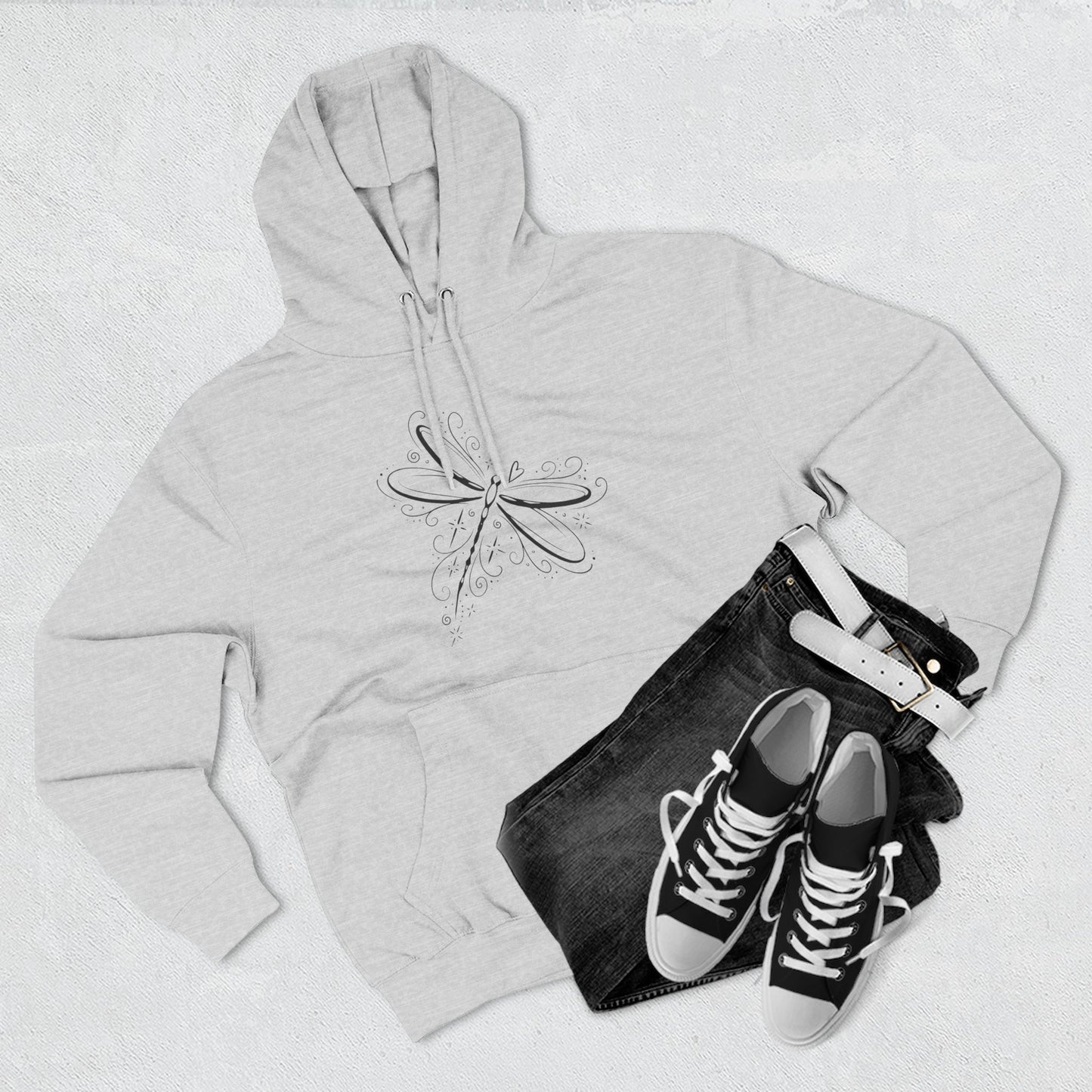 Dragonfly Minimalist Hoodie — Subtle Line Art Fleece Pullover