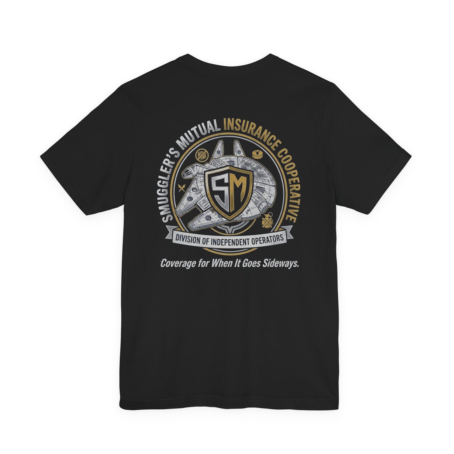Smuggler's Mutual Insurance Cooperative Graphic Tee — "Coverage for When It Goes Sideways"