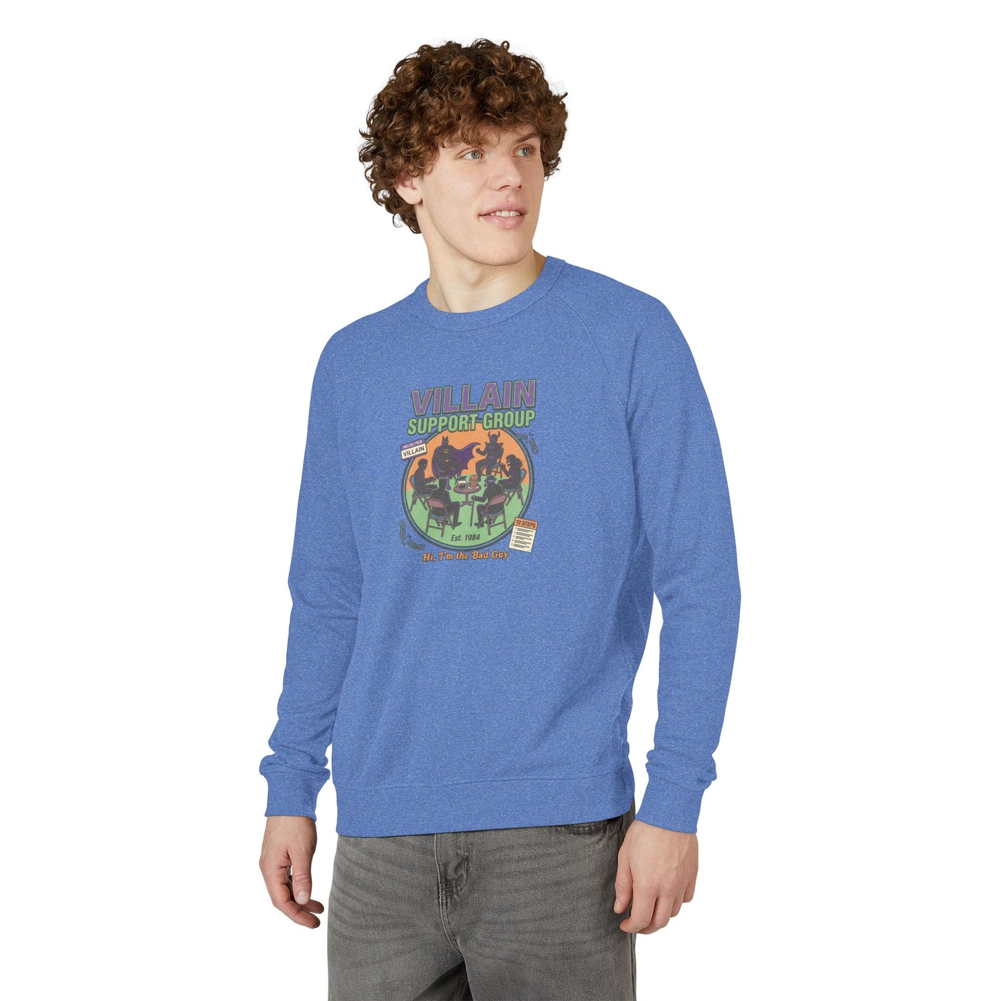 Villain Support Group Crewneck Sweatshirt – Retro Horror Comic Graphic