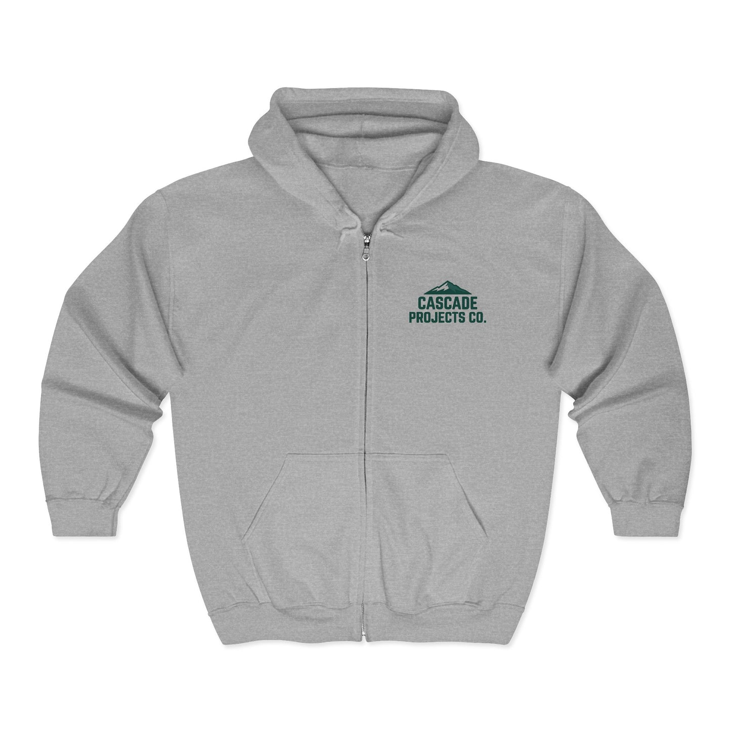 Cascade Projects Co. Zip Hoodie — Mountain Logo Full-Zip Sweatshirt