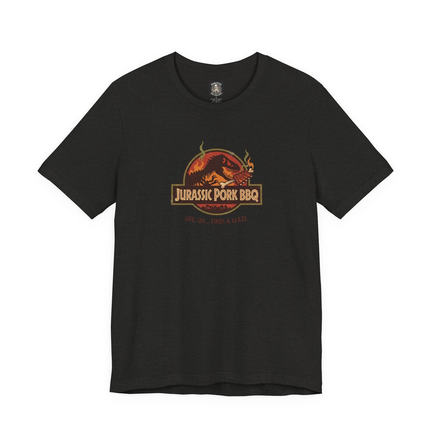 Jurassic Pork BBQ T-Shirt — Funny Dino Grilling Tee ("Jurassic Pork BBQ")